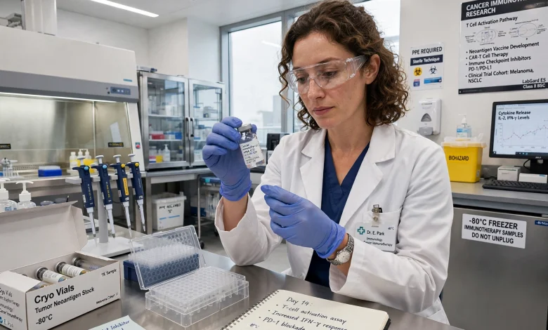 Researcher preparing a personalised cancer vaccine in a laboratory